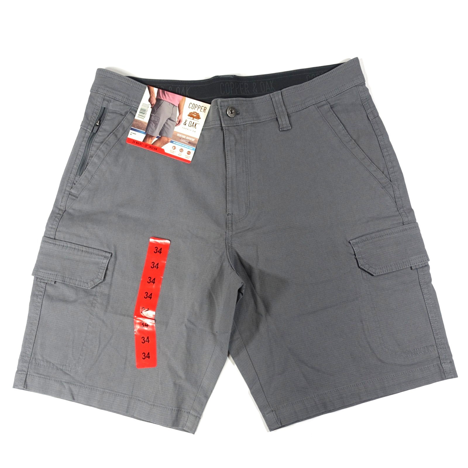 Copper and Oak Men Cargo Shorts 34 Ripstop Security Pocket Flex Stretch 2 Pair