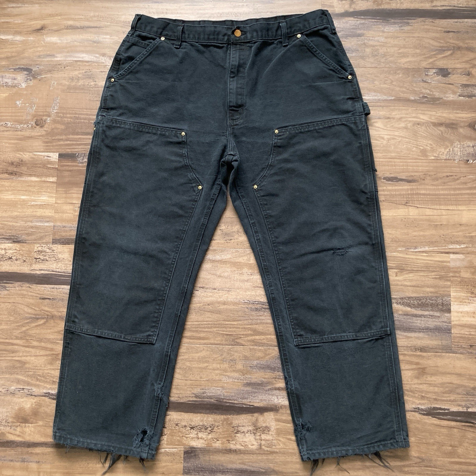 Carhartt B01 BLK Double Knee Work Pants Mens 40×30 (Fits 38×29) Distressed