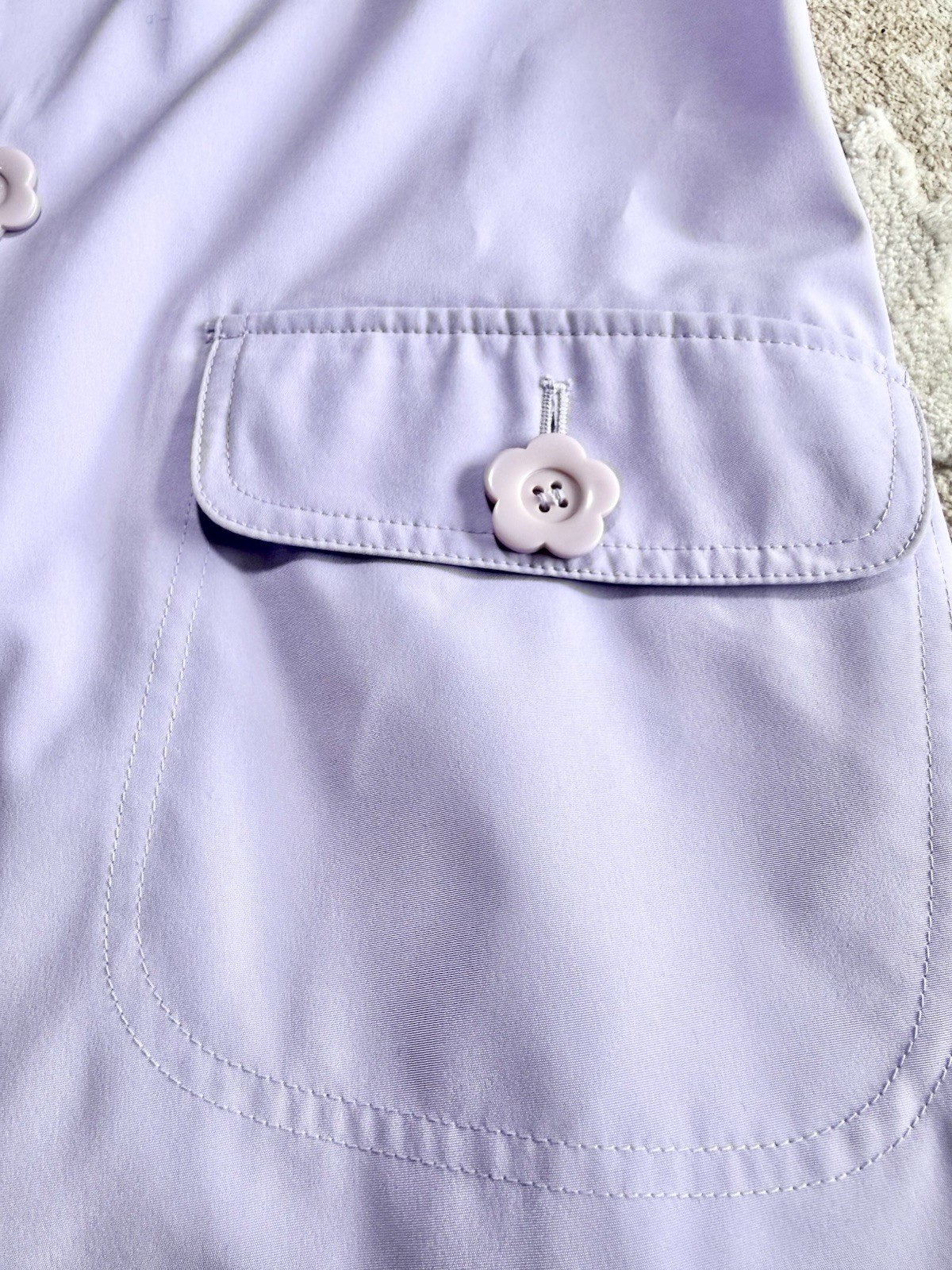 VINTAGE Liz Claiborne Lavender Lilac Rain Trench Coat Flower Buttons Size S