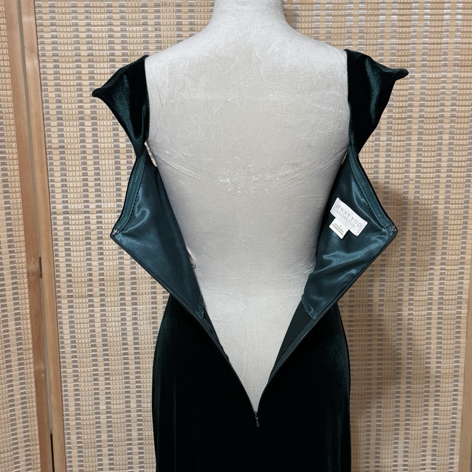 Jenny Yoo Sz 4 Issa Velvet Off-The-Shoulder Column Gown Maxi Dress Green Boning