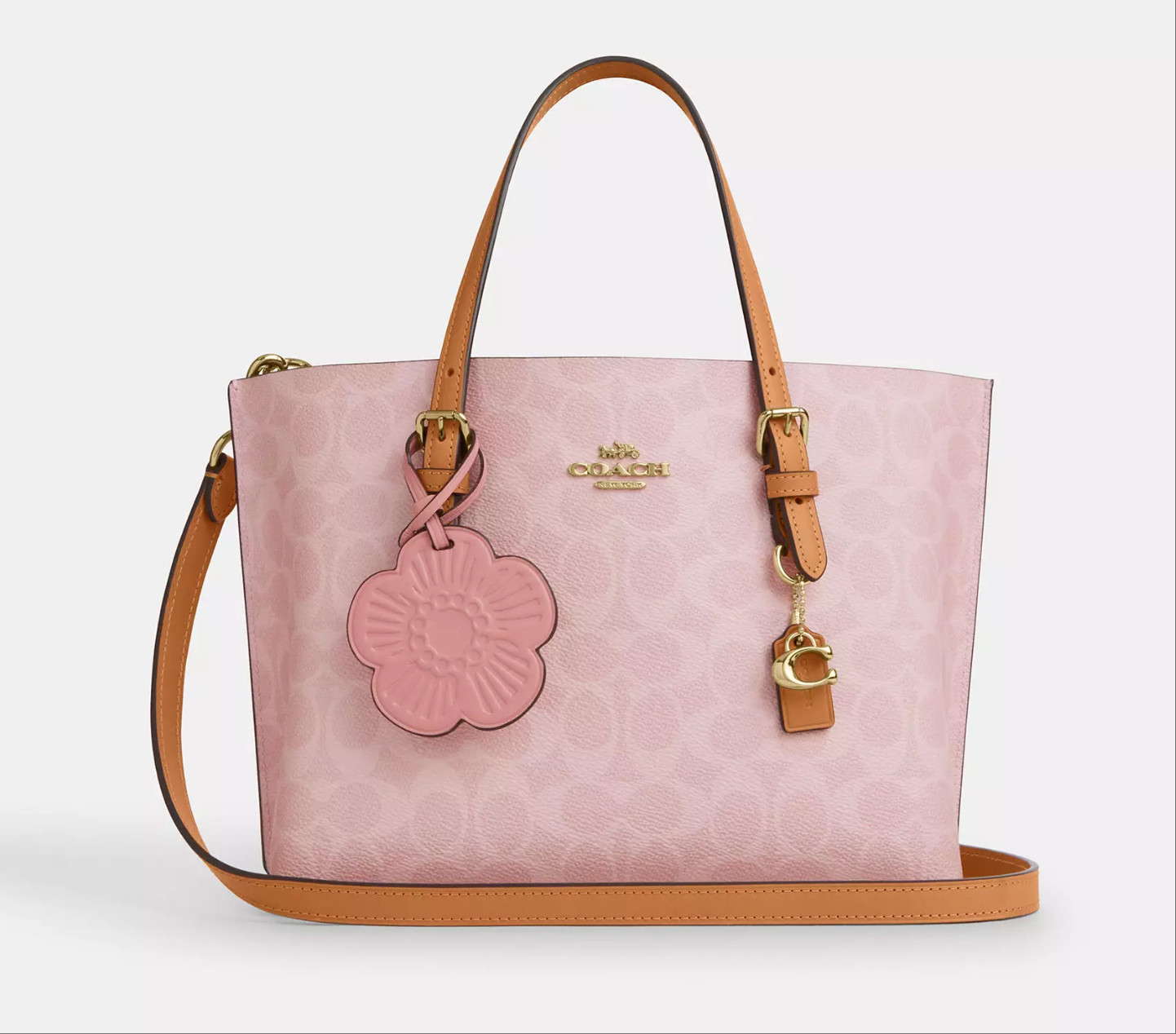 NWT Coach CER24 Mollie Tote Bag 25 In Signature Canvas With Charms Powder Pink