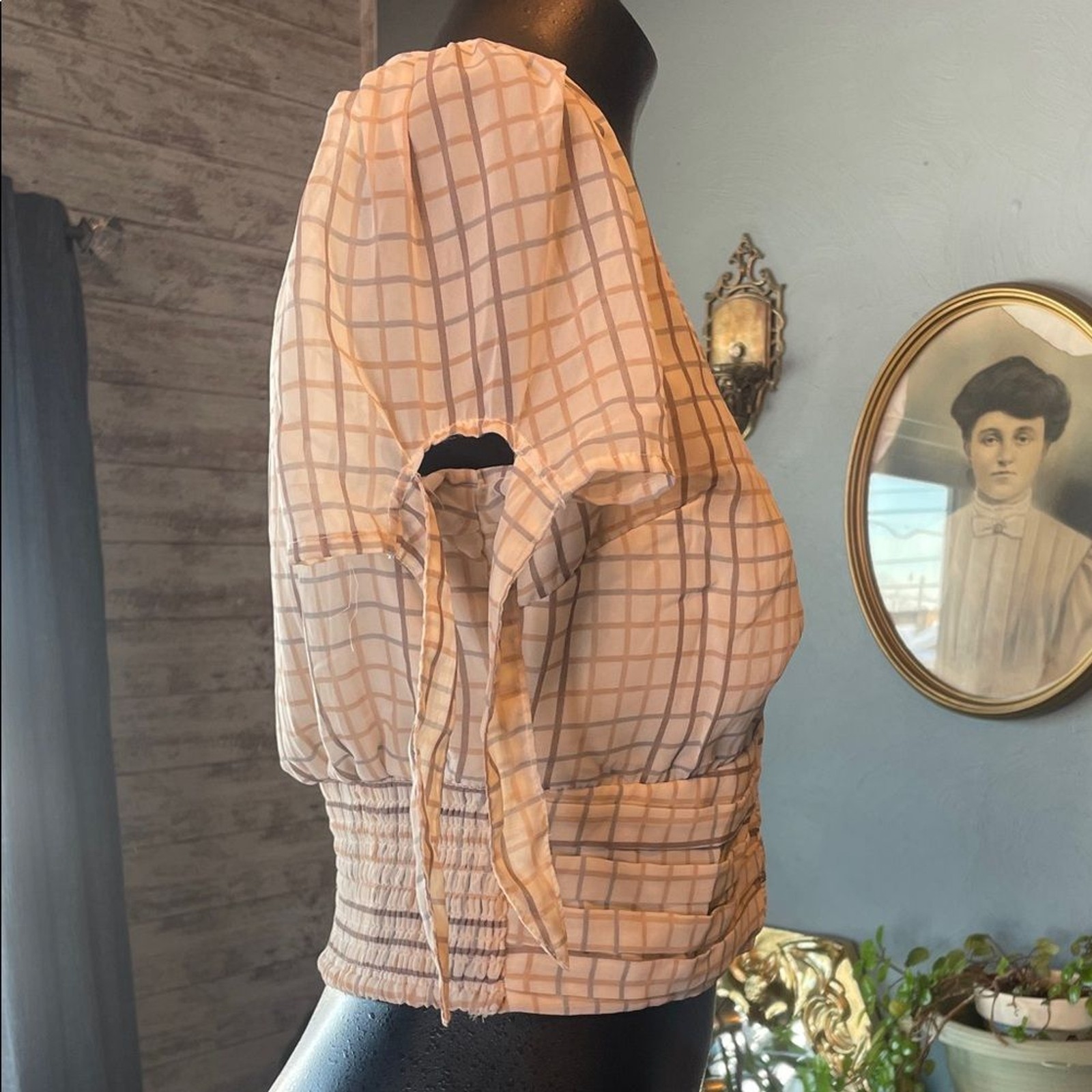 Elegant V-Neck Checkered Blouse