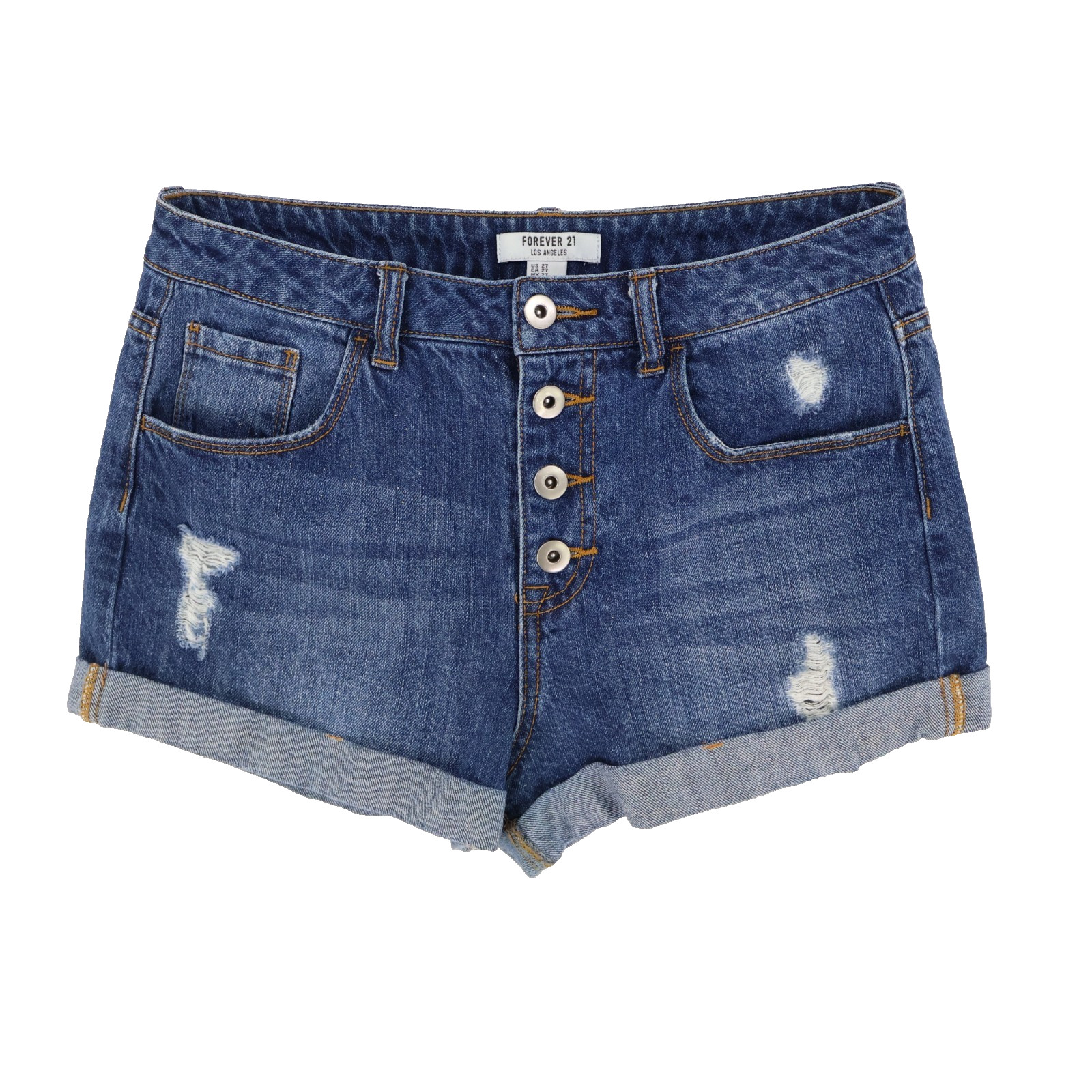 Forever 21 Jean Shorts Distressed Cuffed Button Fly Womens WAIST: 27 INCHES Blue
