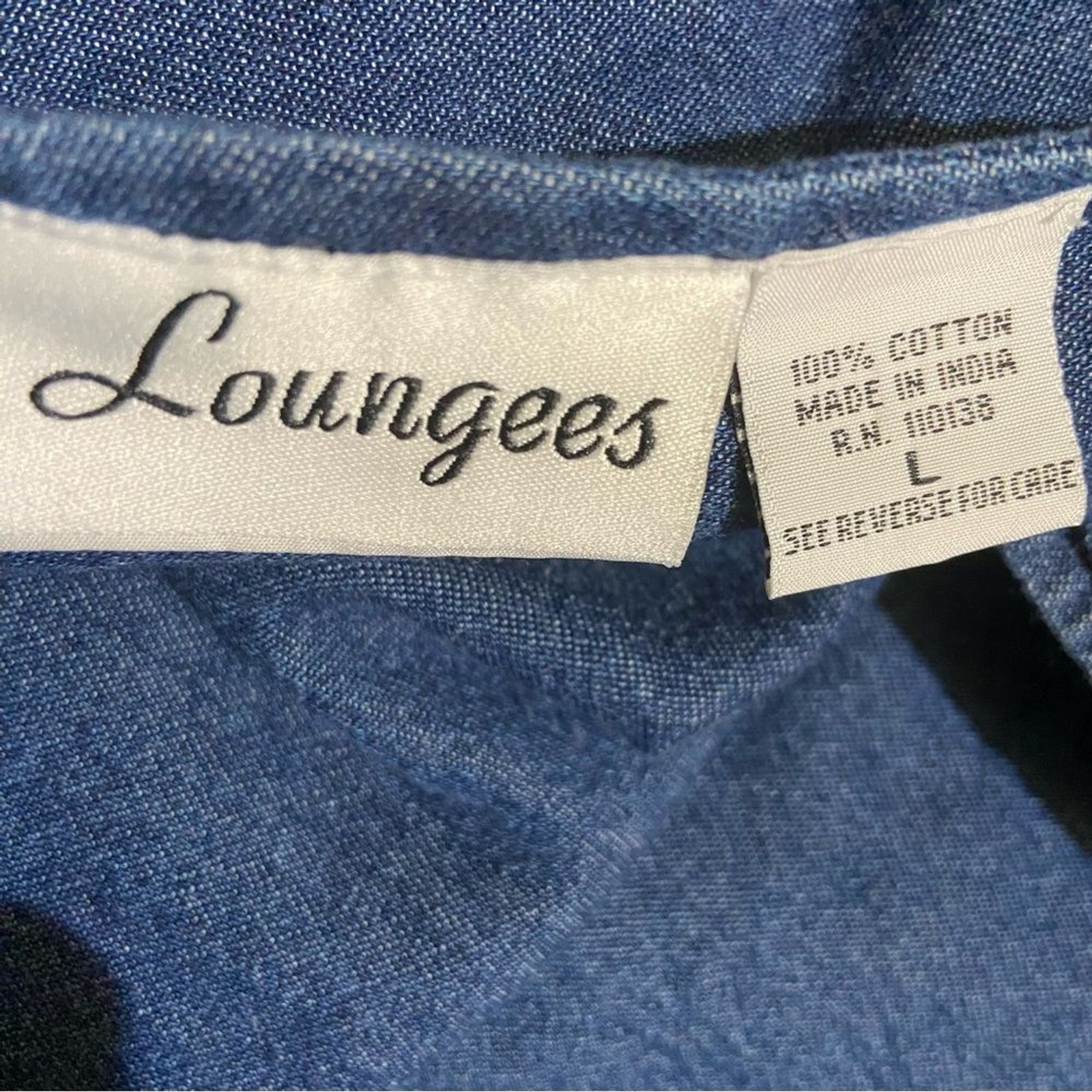 Loungees Midi Boho Chambray Dress Blue Denim Embroidered Floral Cotton Sz Large