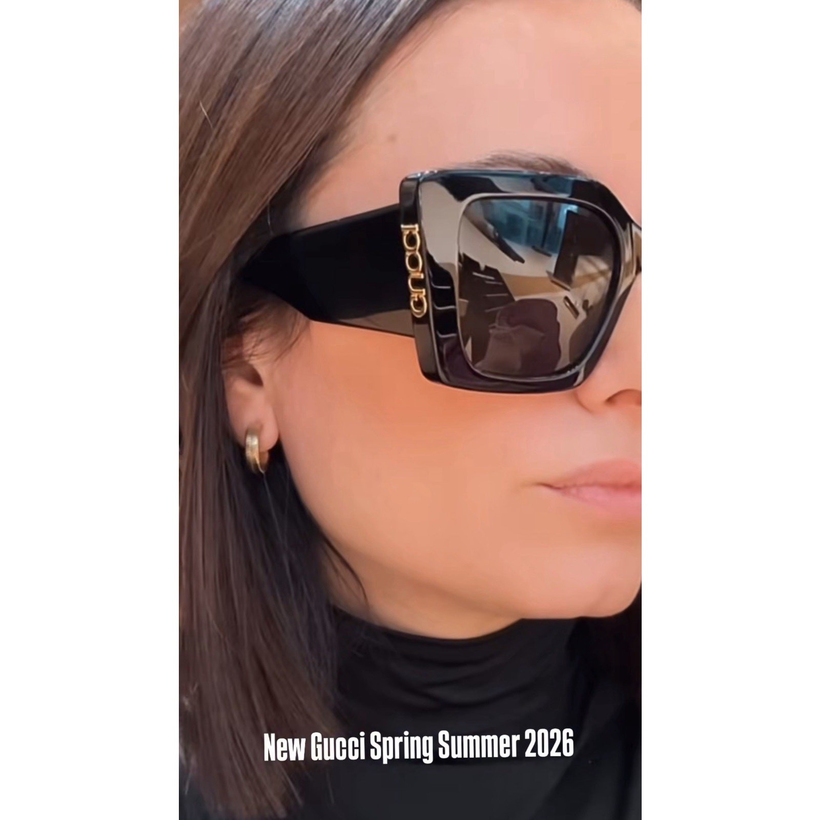 GUCCI GG2039S 001 Black Gold Grey Gradient Lens Women Sunglasses Large AUTHENTIC