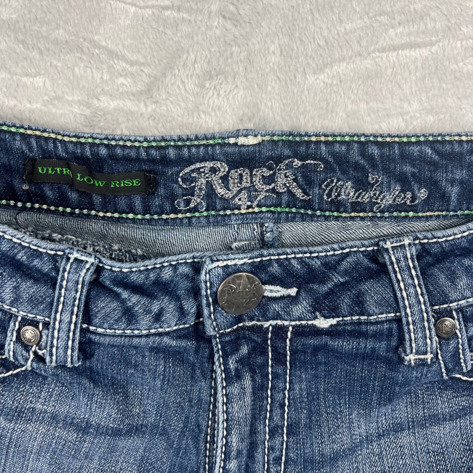Rock 47 by Wrangler Women Ultra Low Rise Bootcut Jeans embroidered pocket Size 5