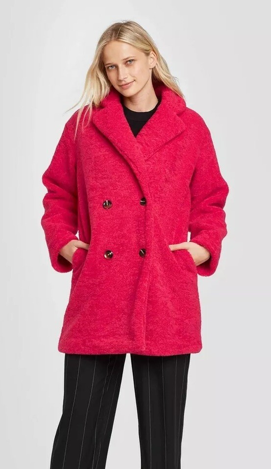Women’s coat Long Sleeve Double Breasted Faux Fur teddy Coat holidays Winter