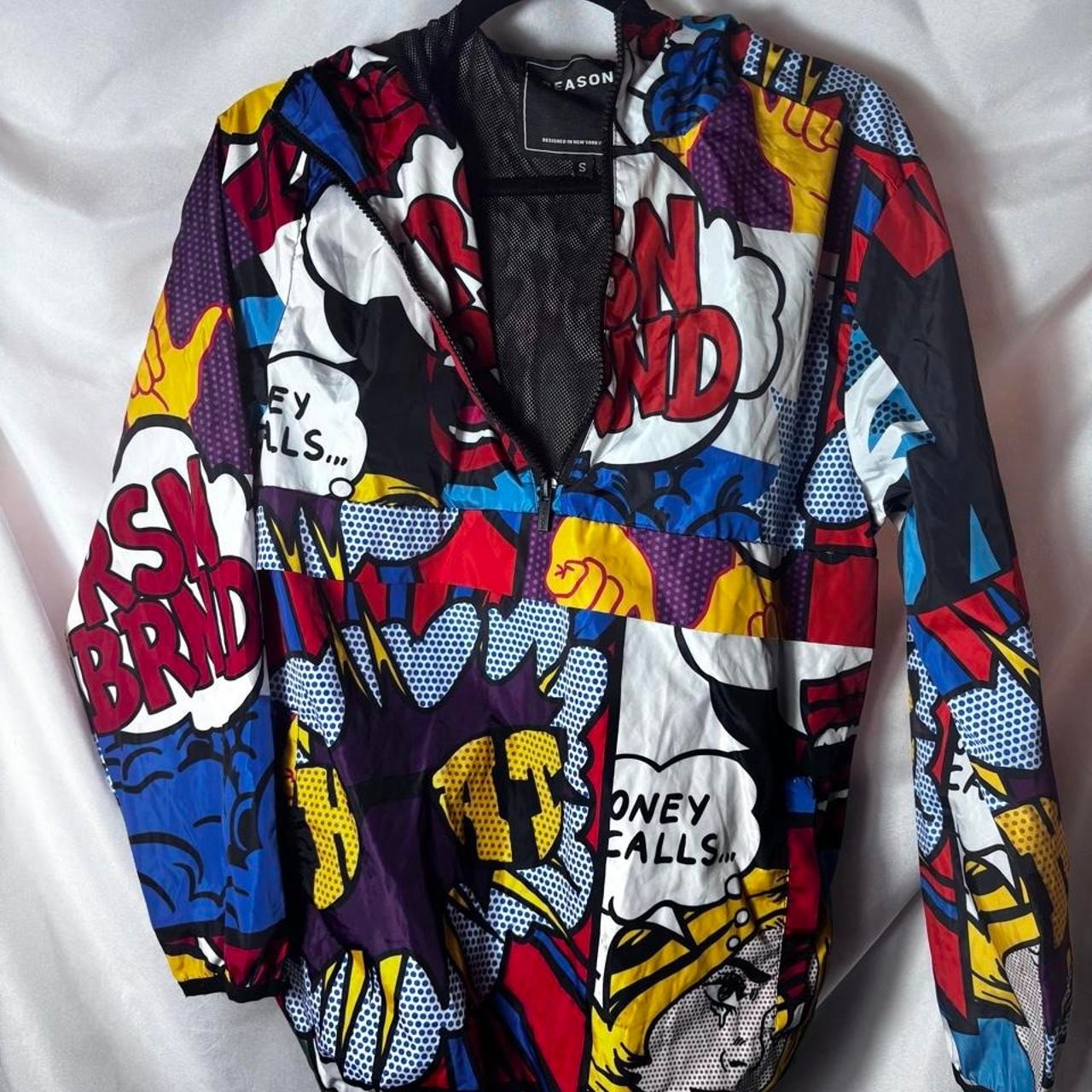 Reason pop art windbreaker with comic book style graphics