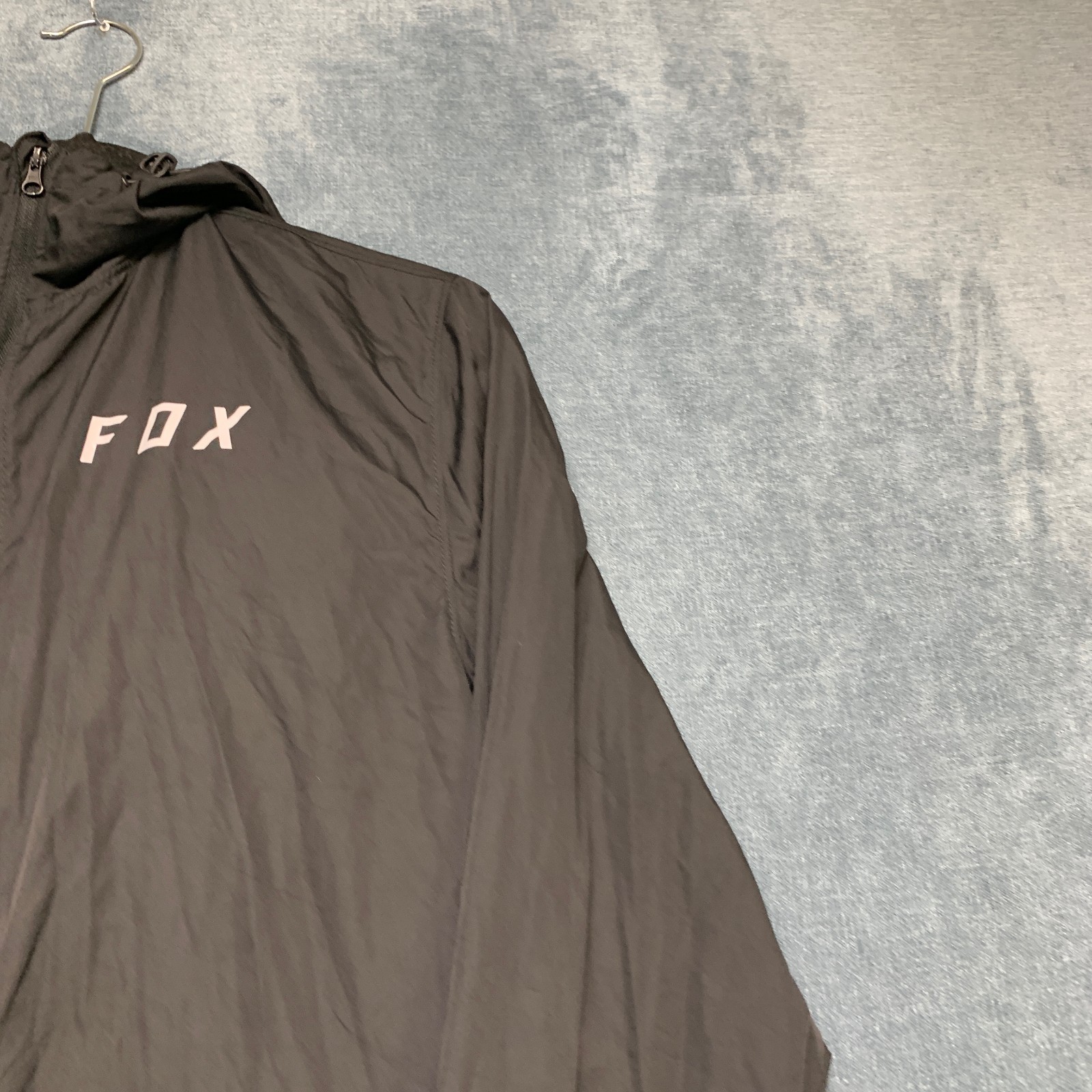 Fox Racing Windbreaker Jacket Men Large Black Lined Graphic Logo Hooded Full Zip
