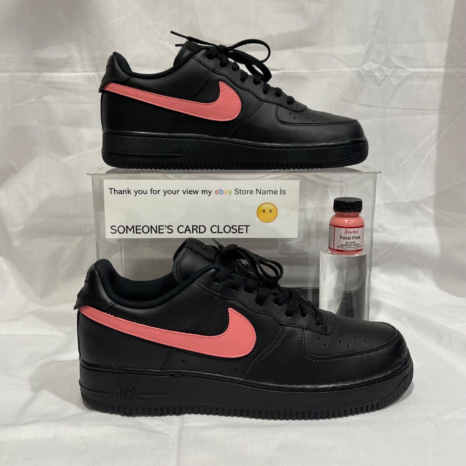 Nike Air Force 1 Low Black (Petal Pink Custom Painted Swoosh) SC-#58B
