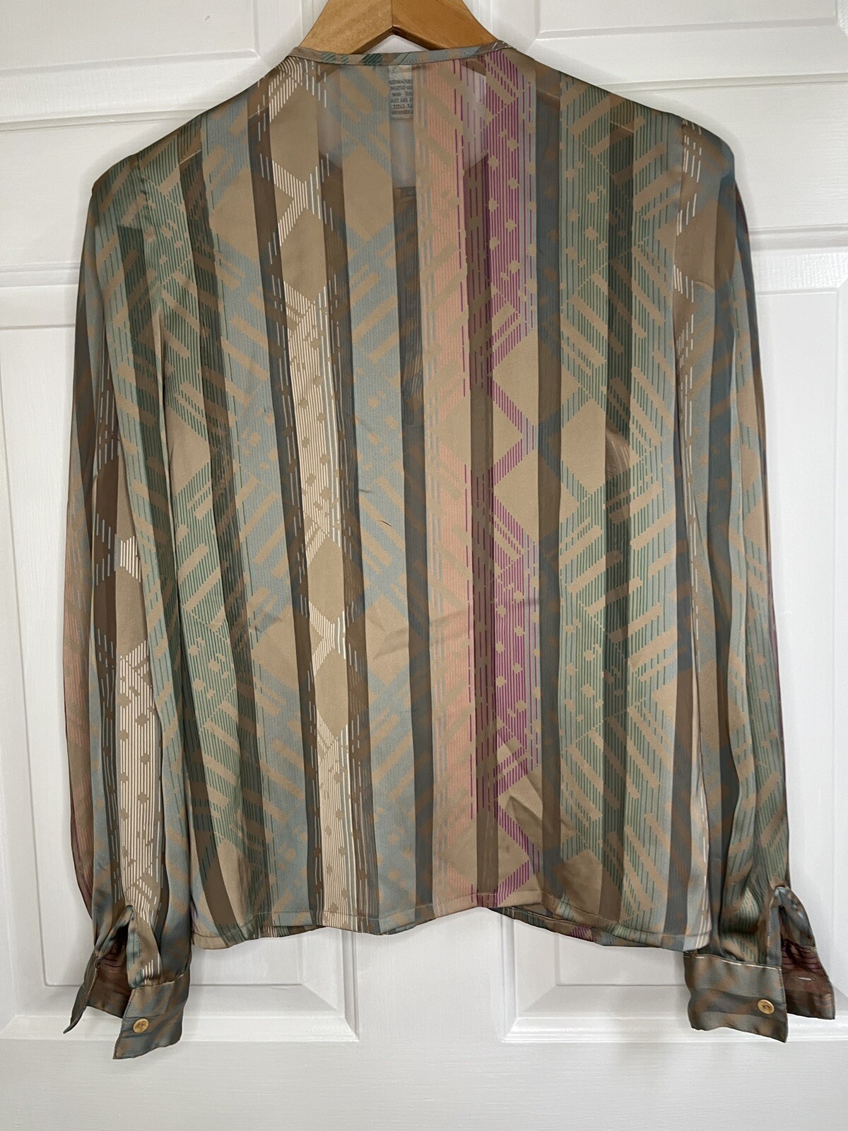Vintage 90s 80s Nicola Blouse Women’s Size 8 Mauve Stripe Silky Sheer Glam