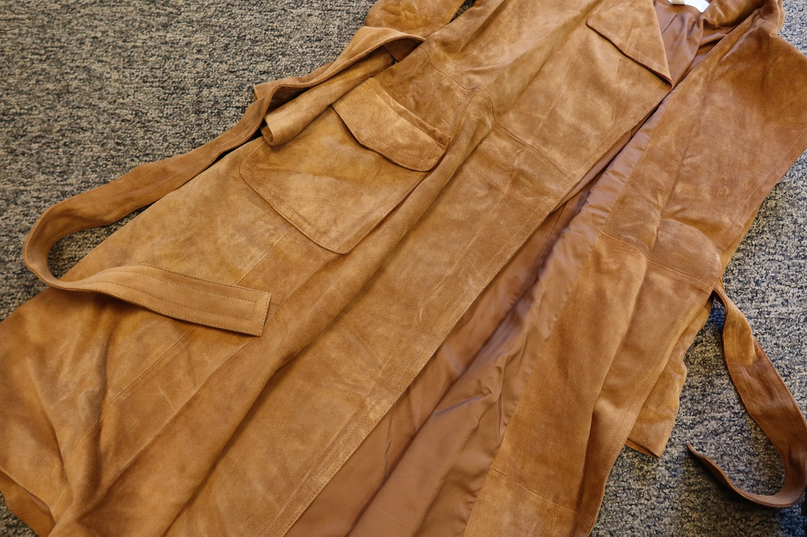 $695 New Michael Kors Calf Suede Buttonless Trench Coat – MEDIUM – Acorn Brown