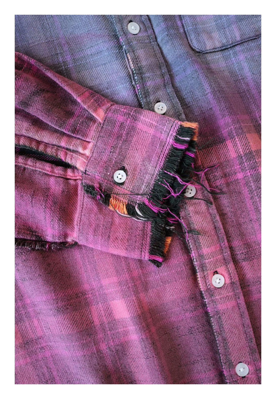 R13 26SS Reversible Shredded Seam Drop Neck Shirt purple multi/green Size S