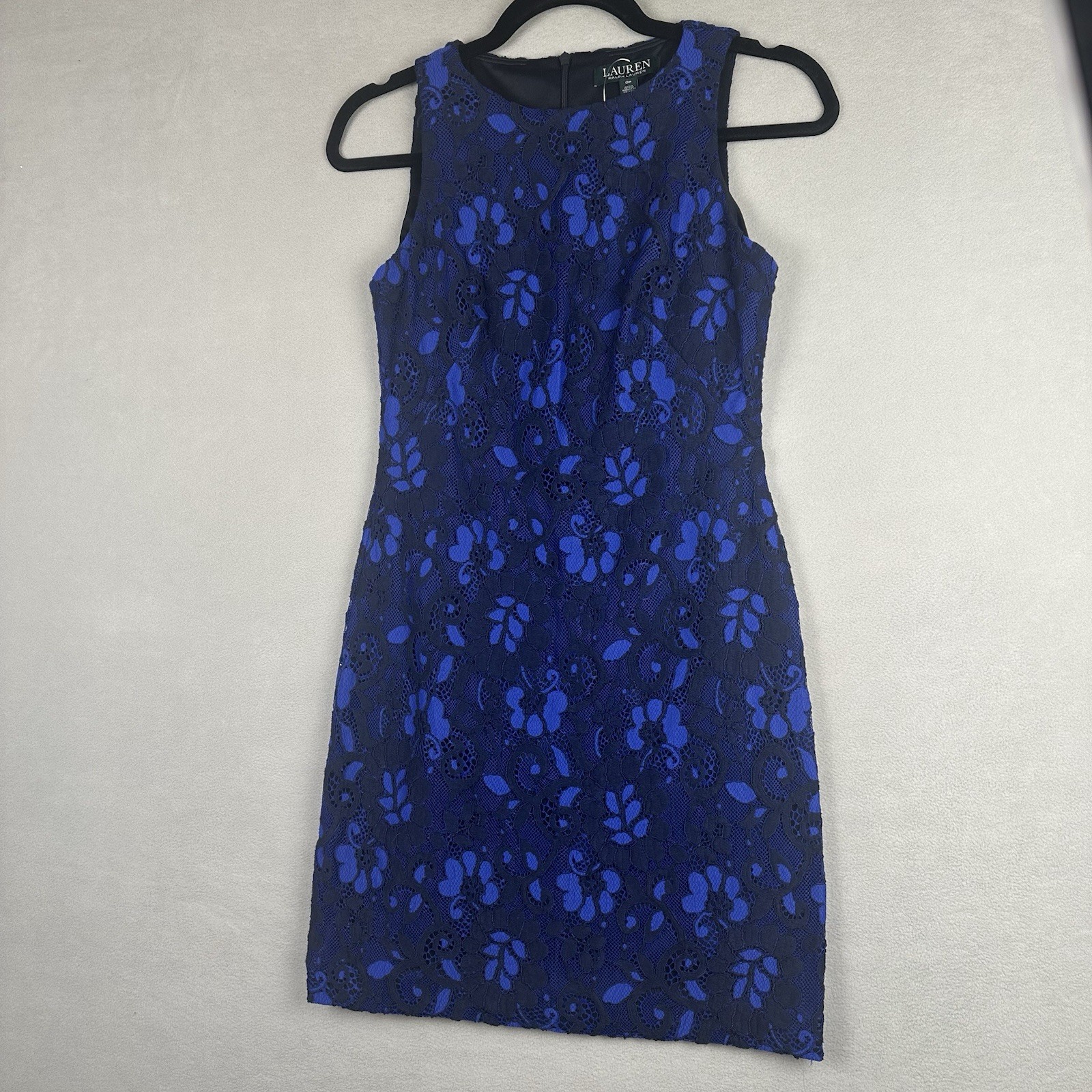NWOT Ralph Lauren Lace Overlay Cocktail Dress Women’s Sz 0P Blue Black Wedding