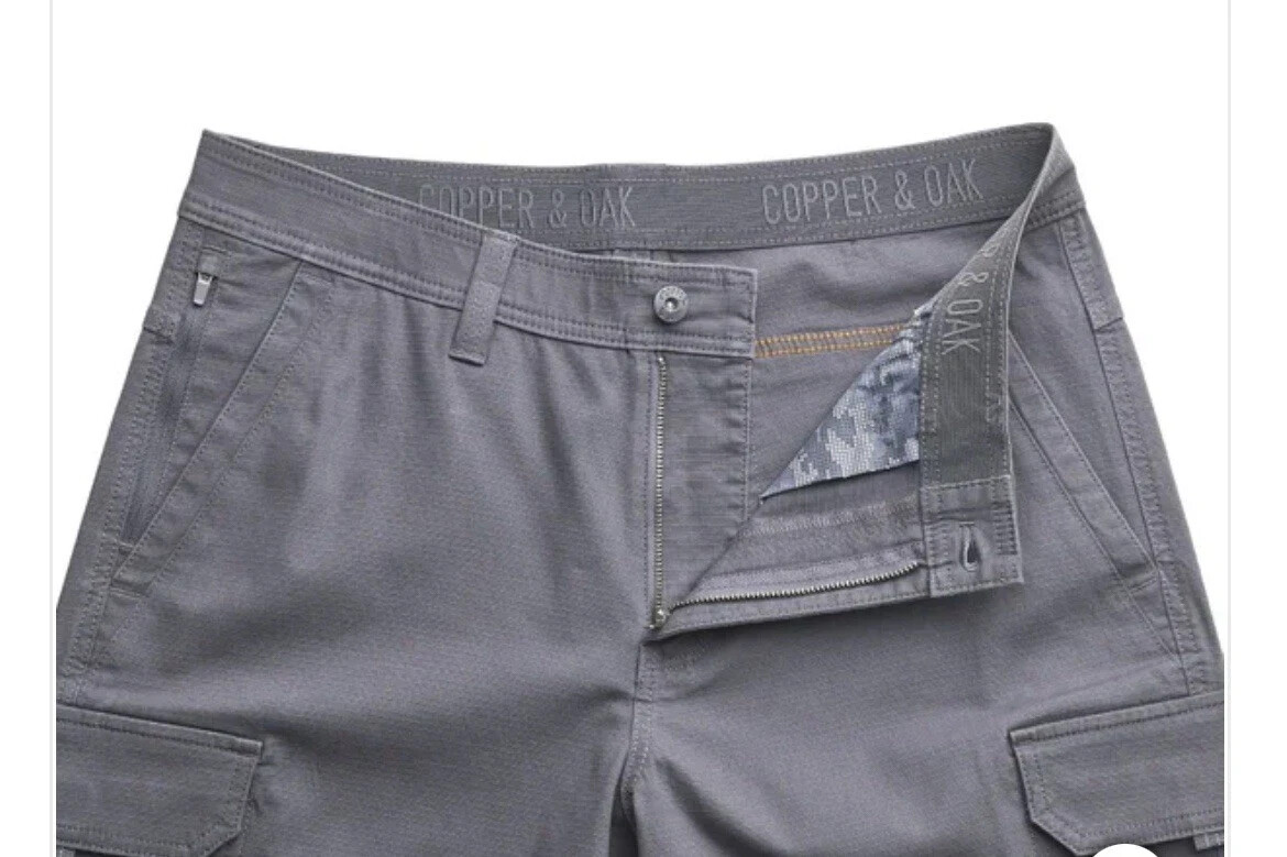 Copper and Oak Cargo Shorts Men 40 Ripstop Security Pocket Flex Waist Gray