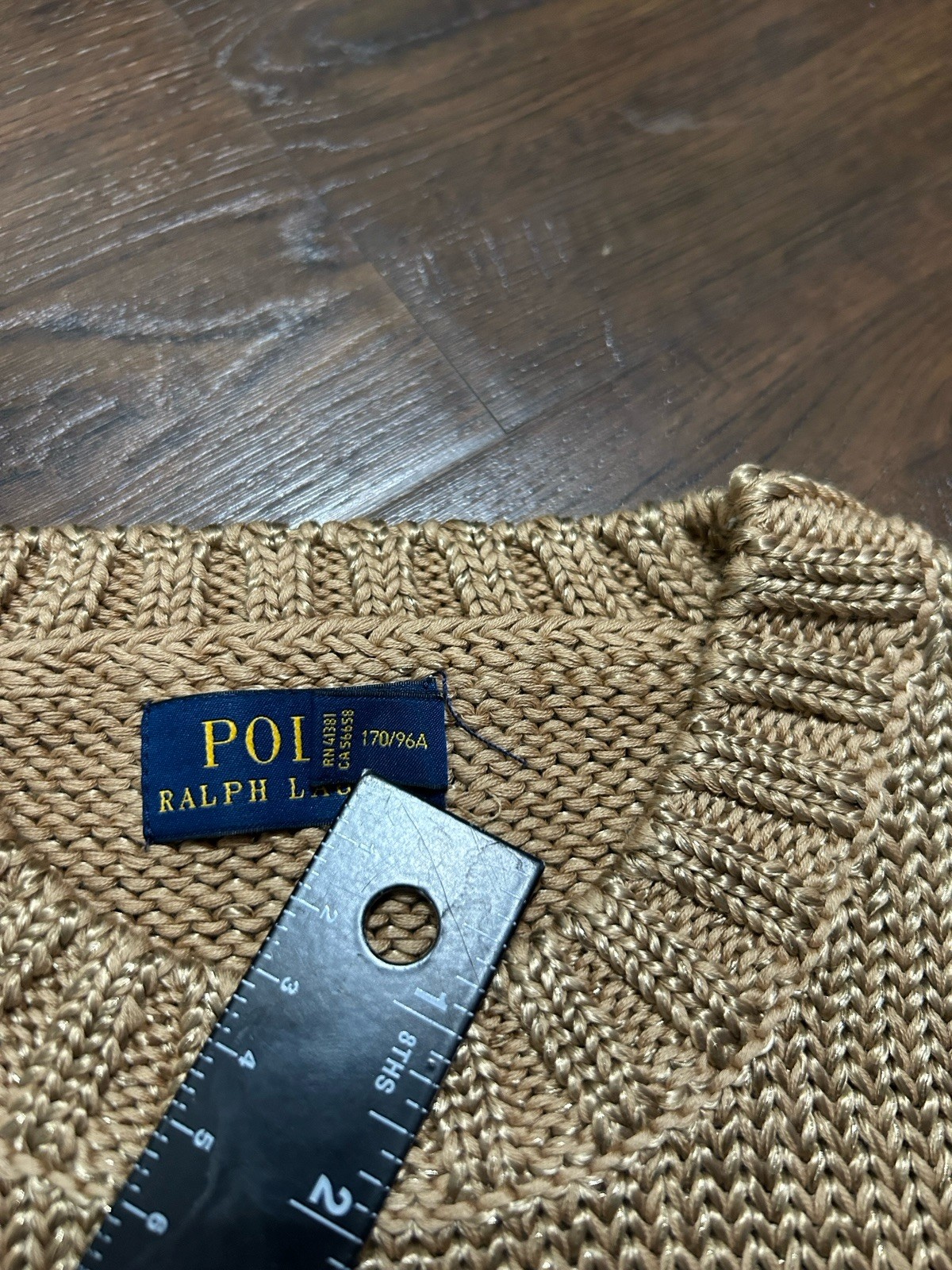 Size L. Polo Ralph Lauren Gold Knit Sweater American Flag Embroidery
