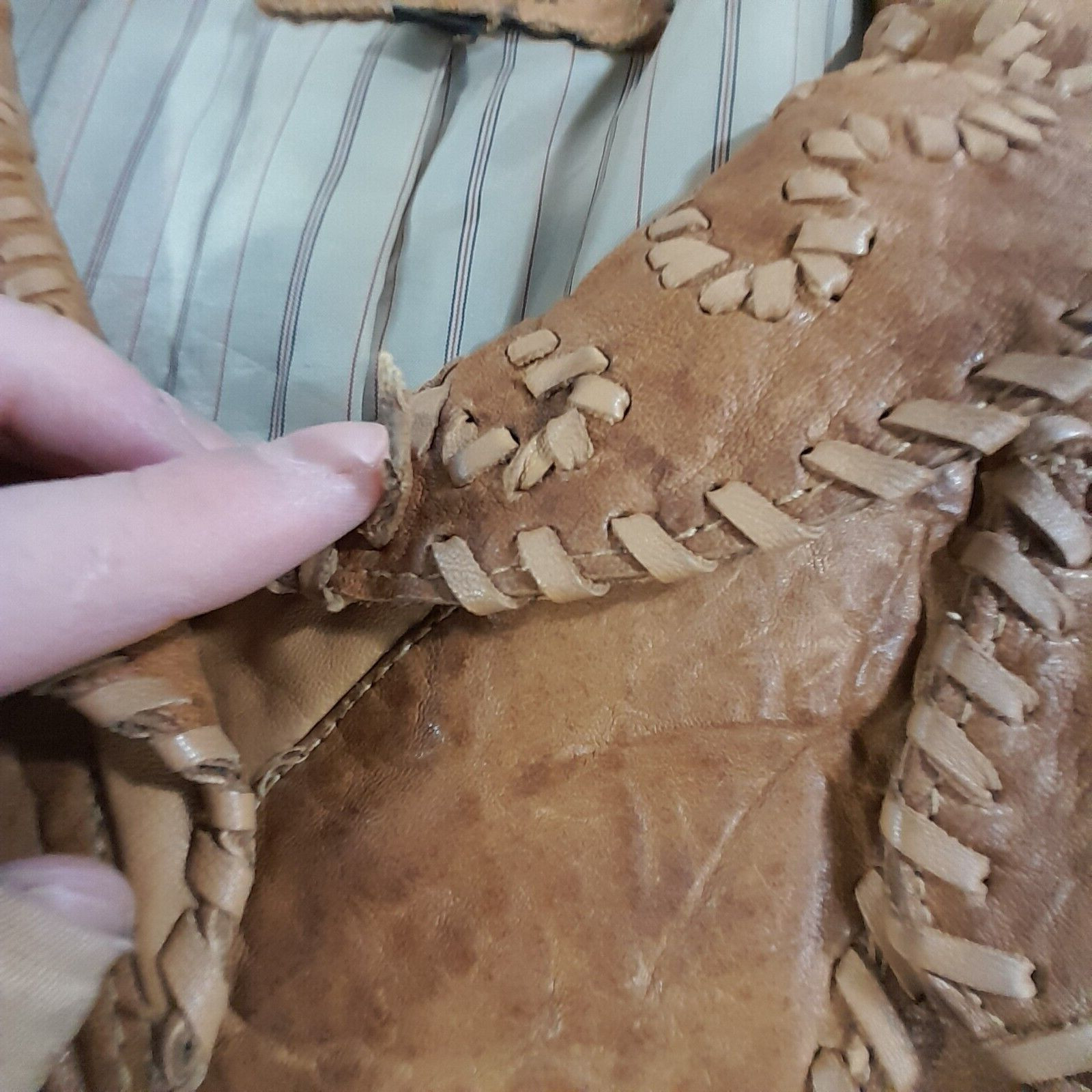 My Tribe Jacket Orange Thick Leather Whipstitch Lined Metal Button Closure USA