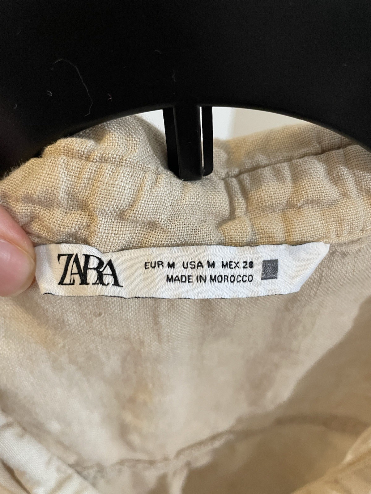 ZARA Tan Short Sleeve Linen Button Down Oversized Crop Top Size M