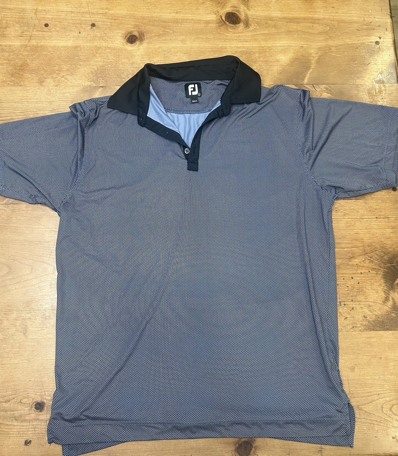 FootJoy Men’s Blue/Black Geometric Short Sleeve Collared Polo Shirt Size L