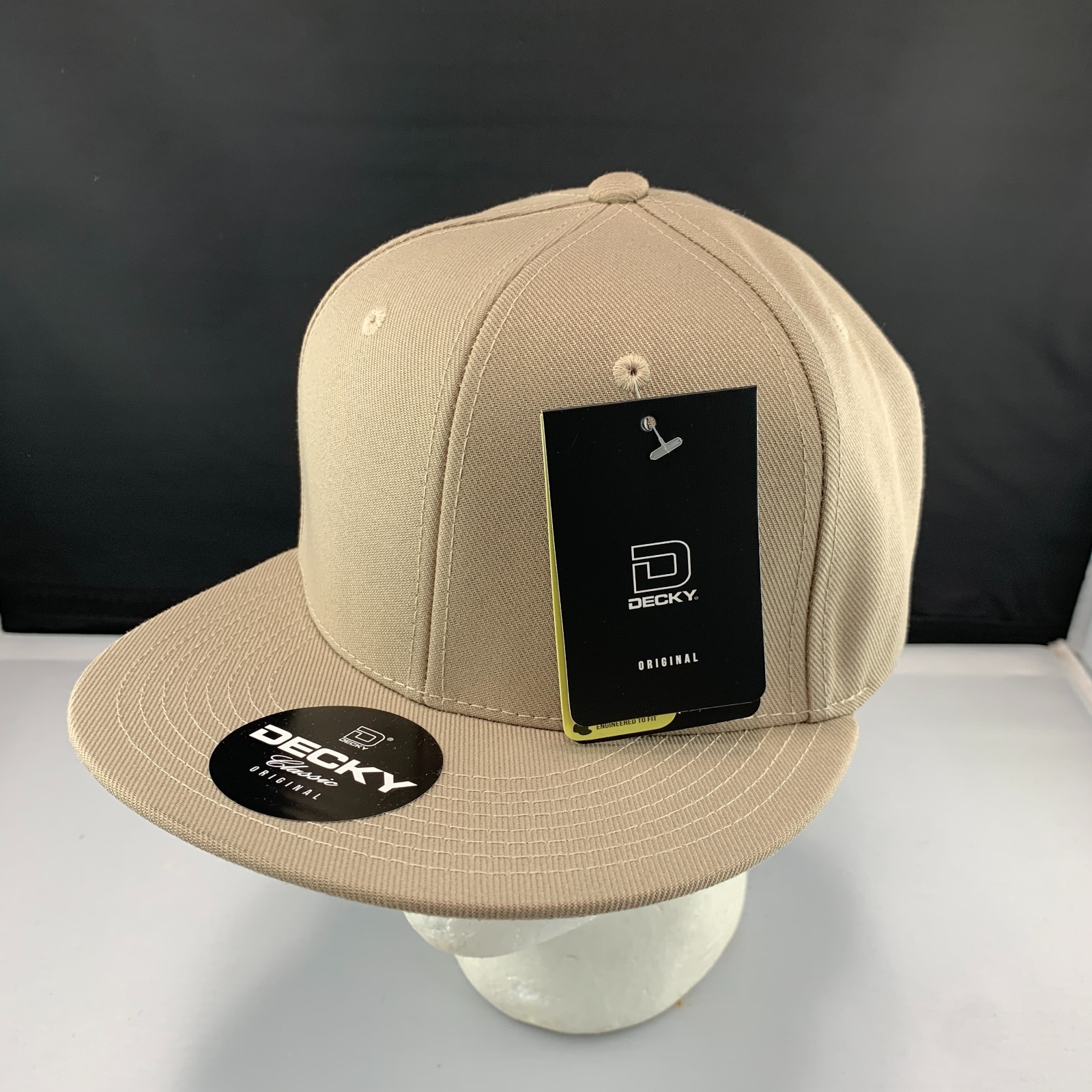 New Decky 6020 Snapback Hat Acrylic Blank Flat Bill High Crown Cap Khaki