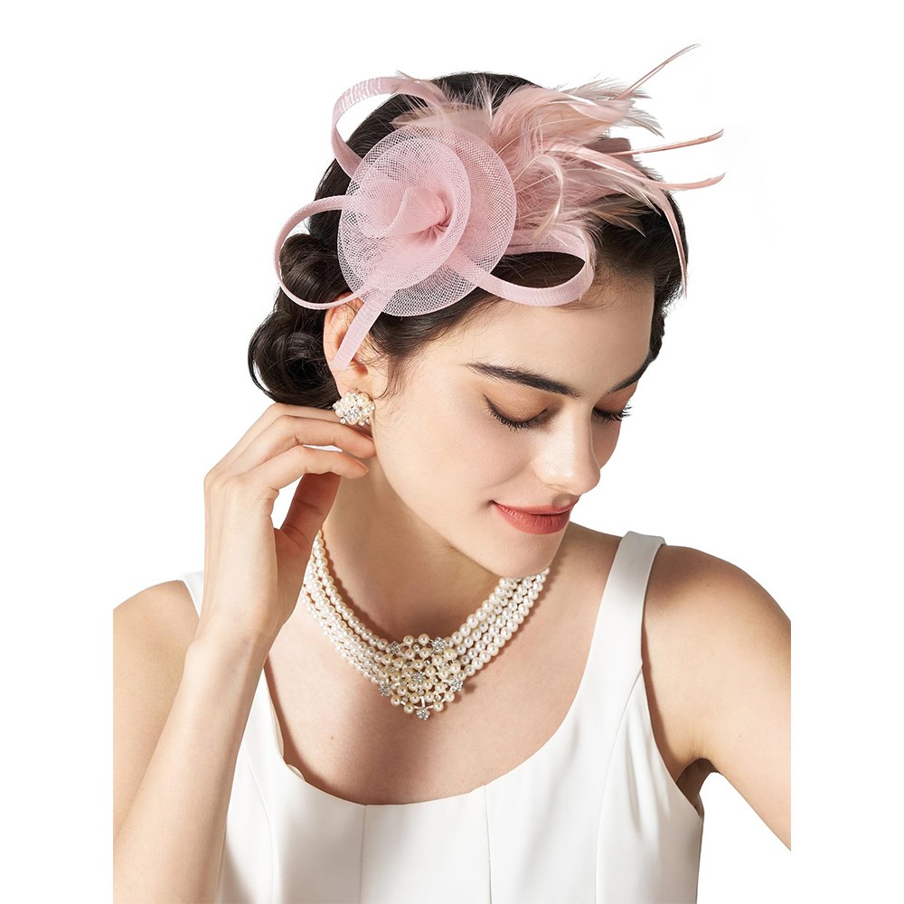 Large Flower Feather Hair Hat Fascinator Headband Clip Wedding Royal Ascot Race