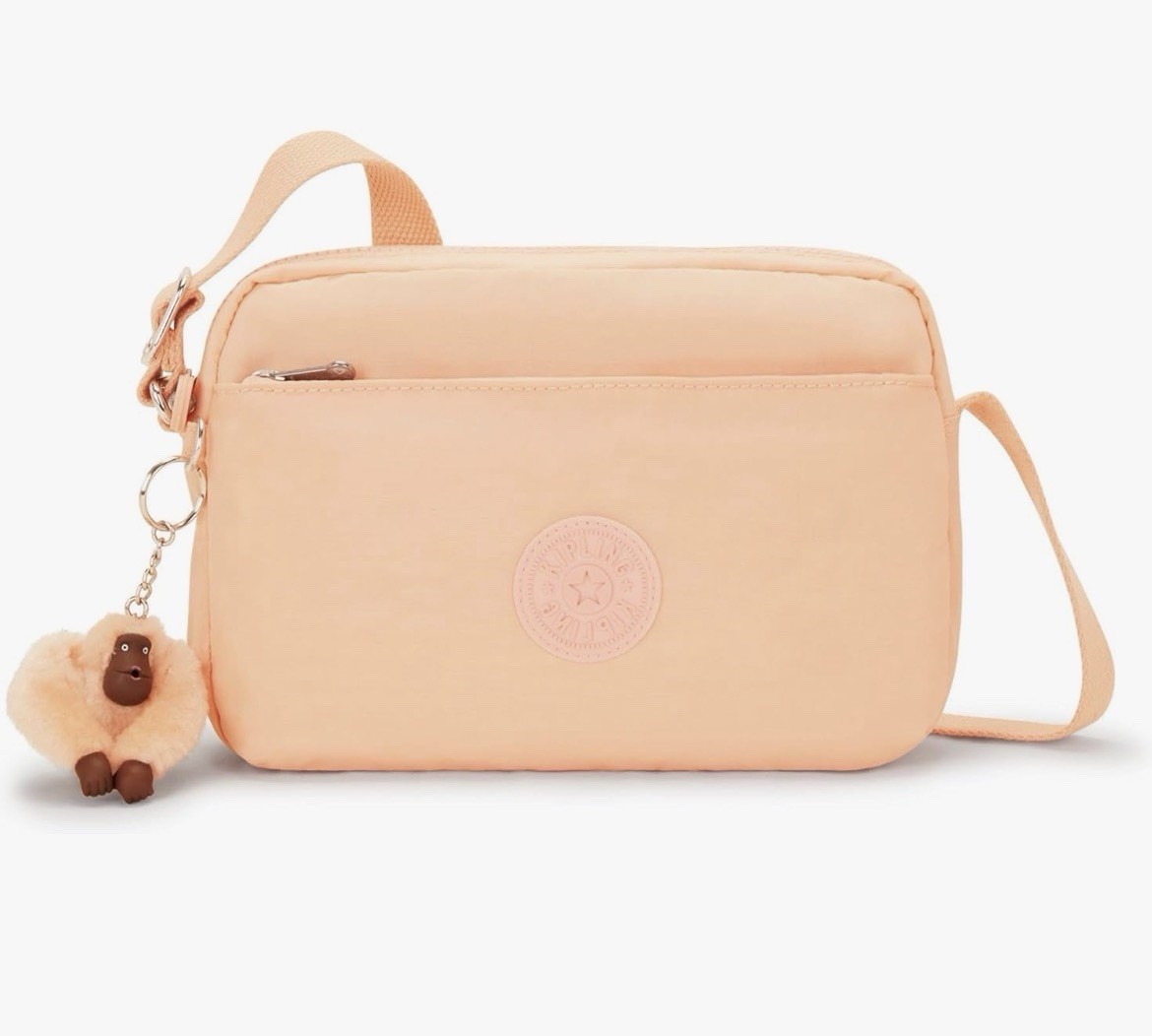 Kipling Small Pink Zip Crossbody Bag Adjustable Strap Monkey Charm Logo
