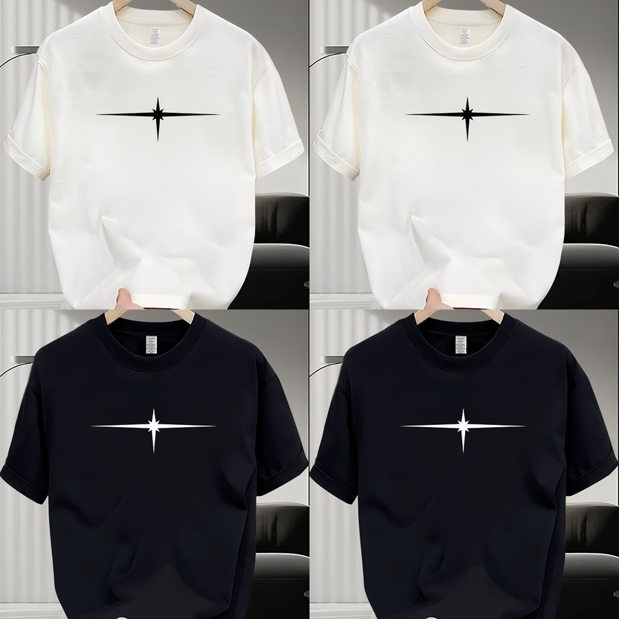 Men’s Star Graphic Tee Short Sleeve Casual Summer Cotton Crew Neck Top