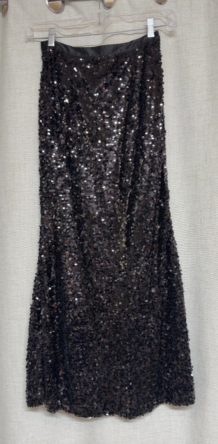 CARMEN MARC VALVO Black Sequin Maxi Skirt Formal Evening Skirt Sz 4