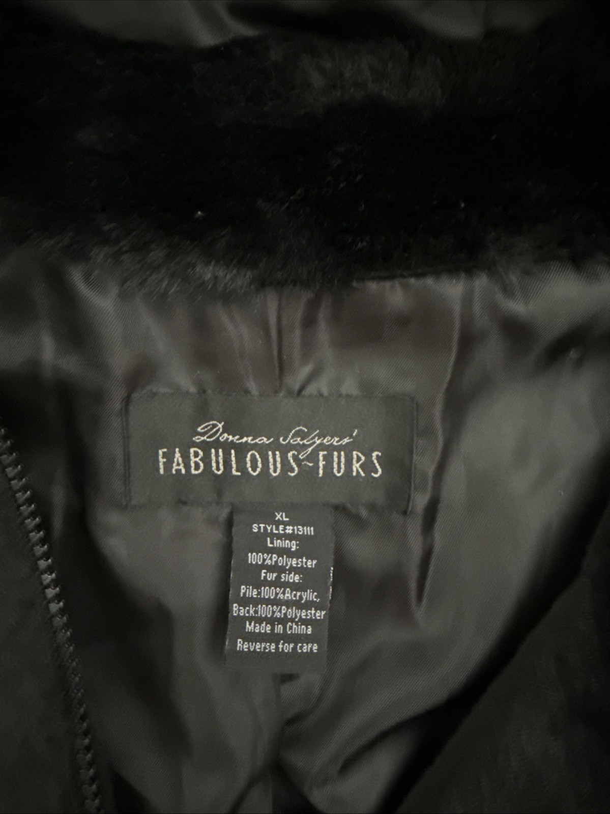 Donna Salyers Fabulous Furs Long Coat Hood Smokey Black/Gray, Faux Fur, Size XL