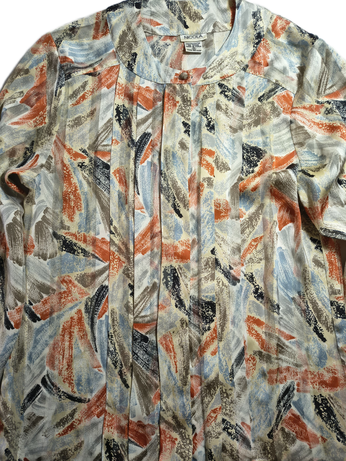 Vintage Nicola Blouse Women Abstract Brushstroke Art Print Sheer TopTO28/06/26/B