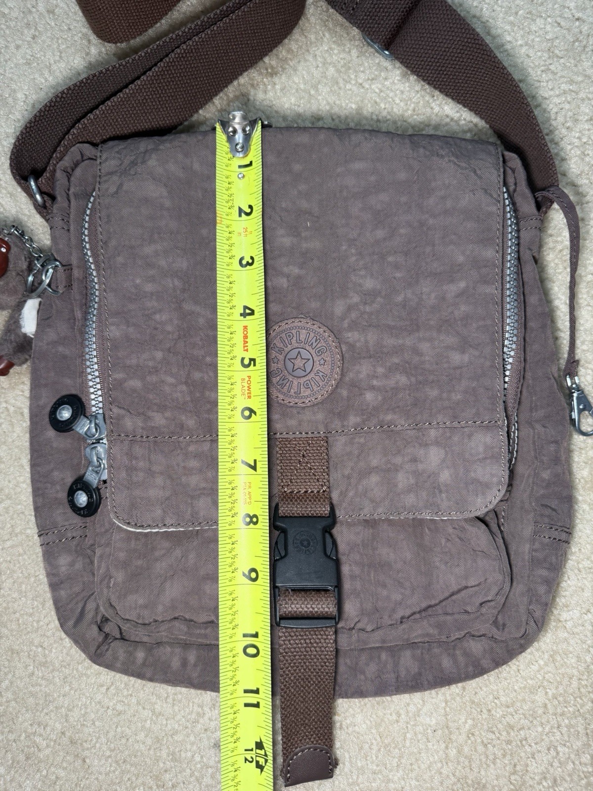 Kipling Chocolate Brown Nylon Lancelot Crossbody Messenger Bag Multi Pocket Flap
