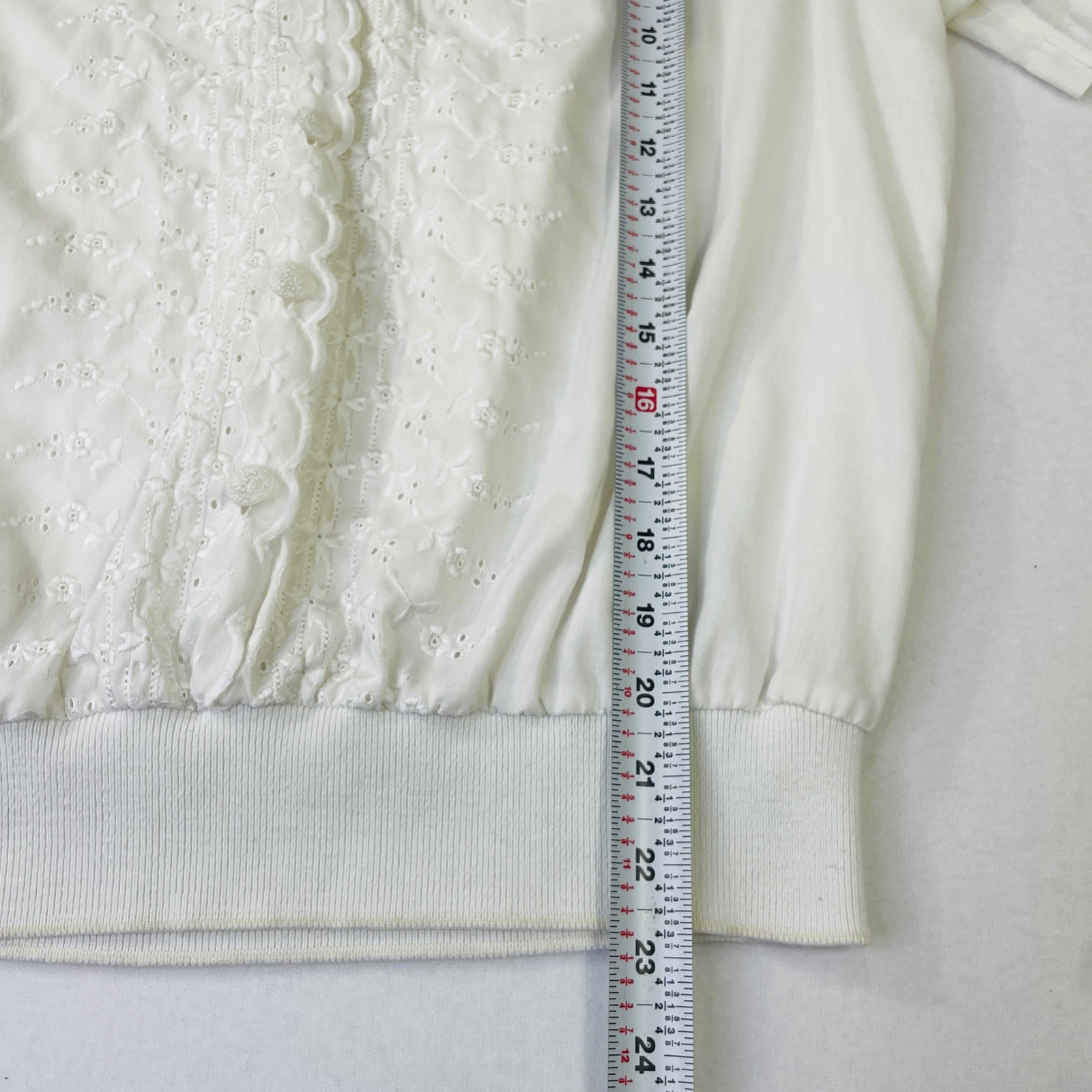 Judy Bond Vintage White Eyelet Embroidered Short Sleeve Blouson Blouse Top