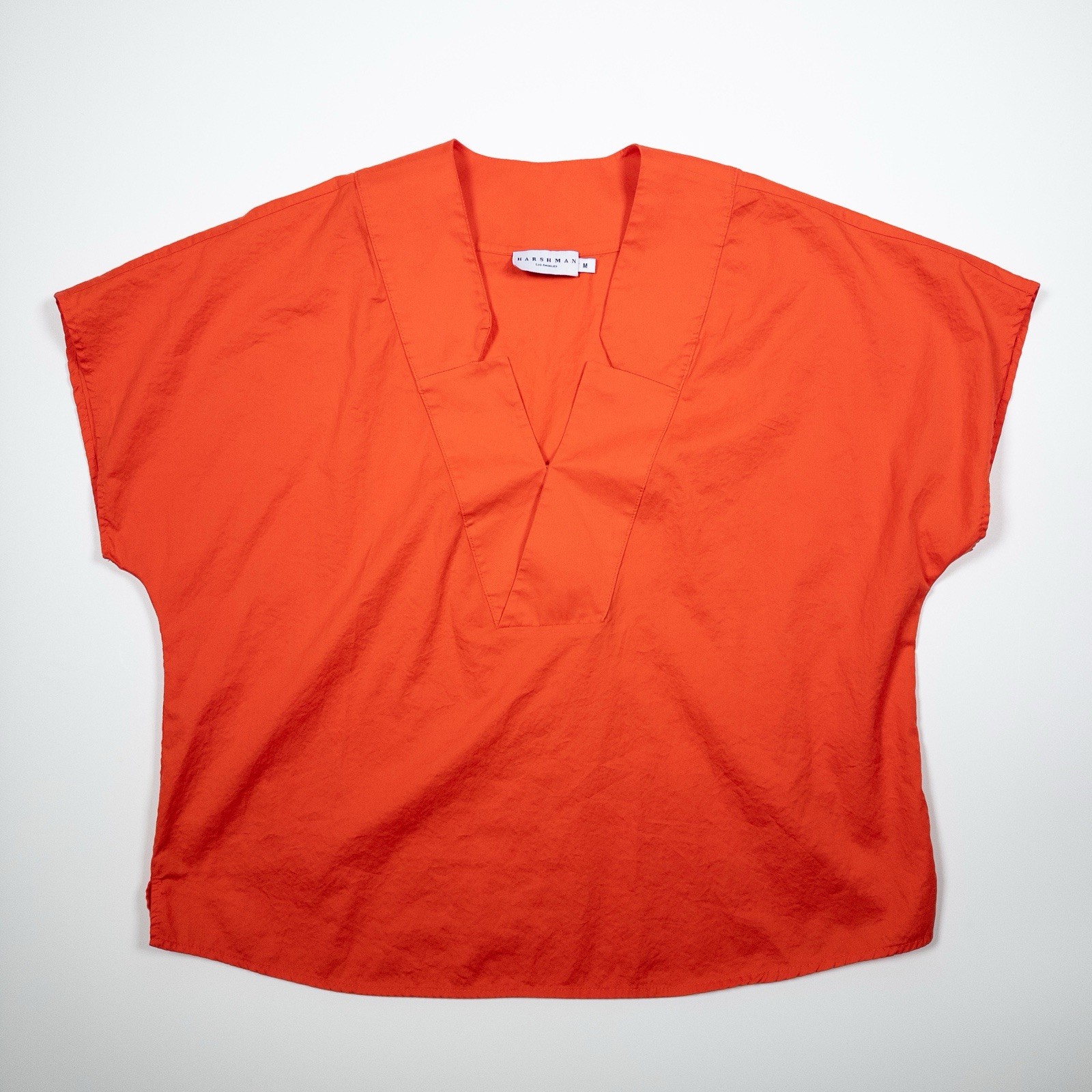 Harshman Los Angeles Orange V-Neck Short Sleeve Blouse Boxy Oversized Top M
