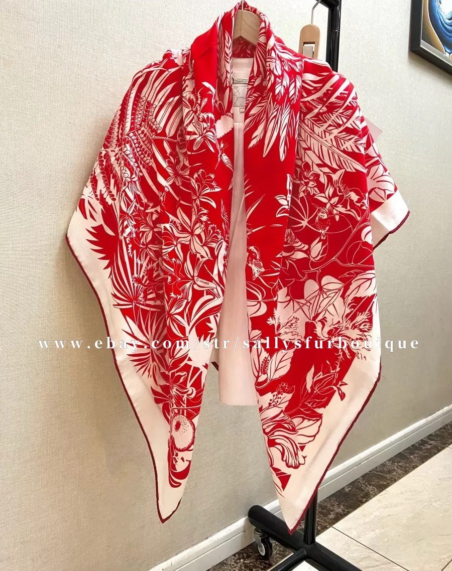 Sallys 70% Cashmere & 30% Silk Wrap Scarf Flamingo Print Double Face Shawl 53″