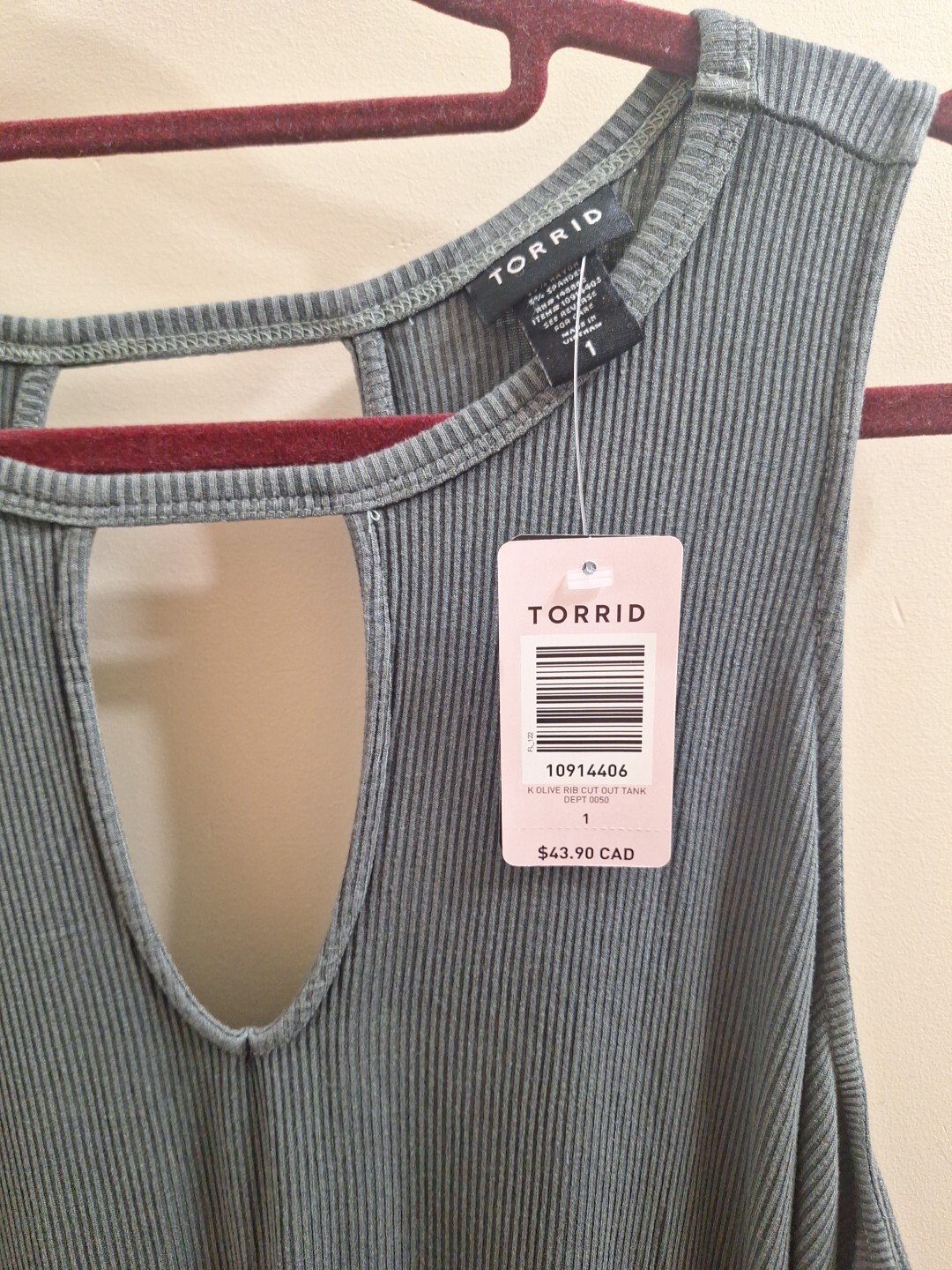 Torrid Super Soft Ribbed Cutout Tank Top Olive Size XL NWT