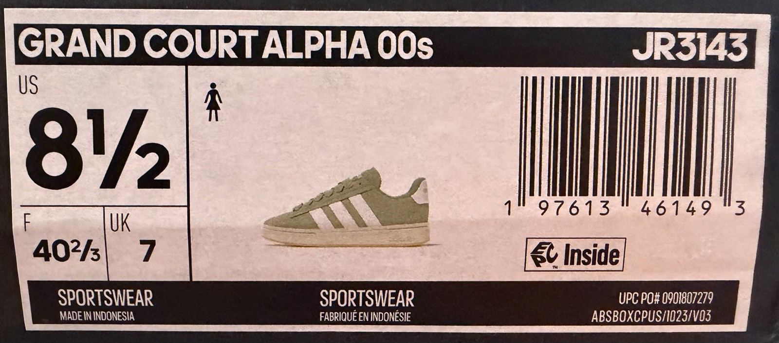 Adidas Grand Court Alpha 00’s 8.5W Sage Green Cloudfoam Low Top Lace-Up Suede