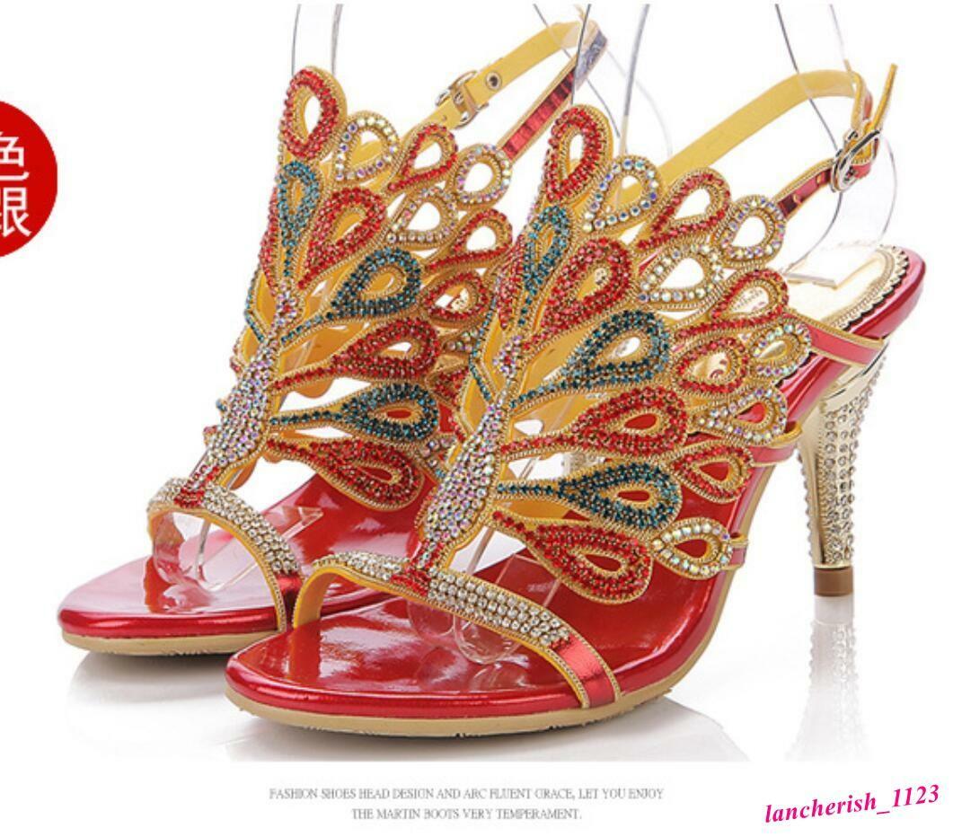 Rhinestone Women’s High Heel Sandals Dress Shoes Open Toe Elegant Fashion Retro