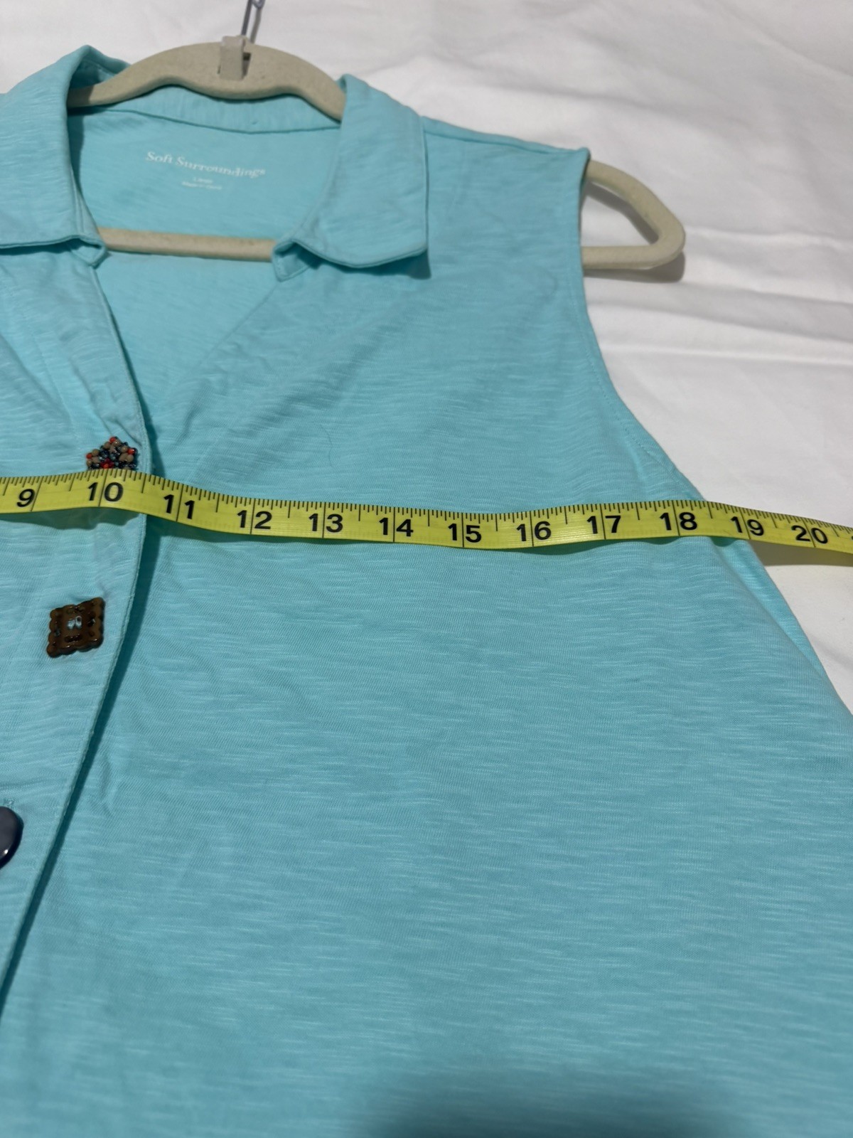 Soft Surroundings Danielle Aqua Blue Knit Asymmetric Button Tank Top Blouse Sz L