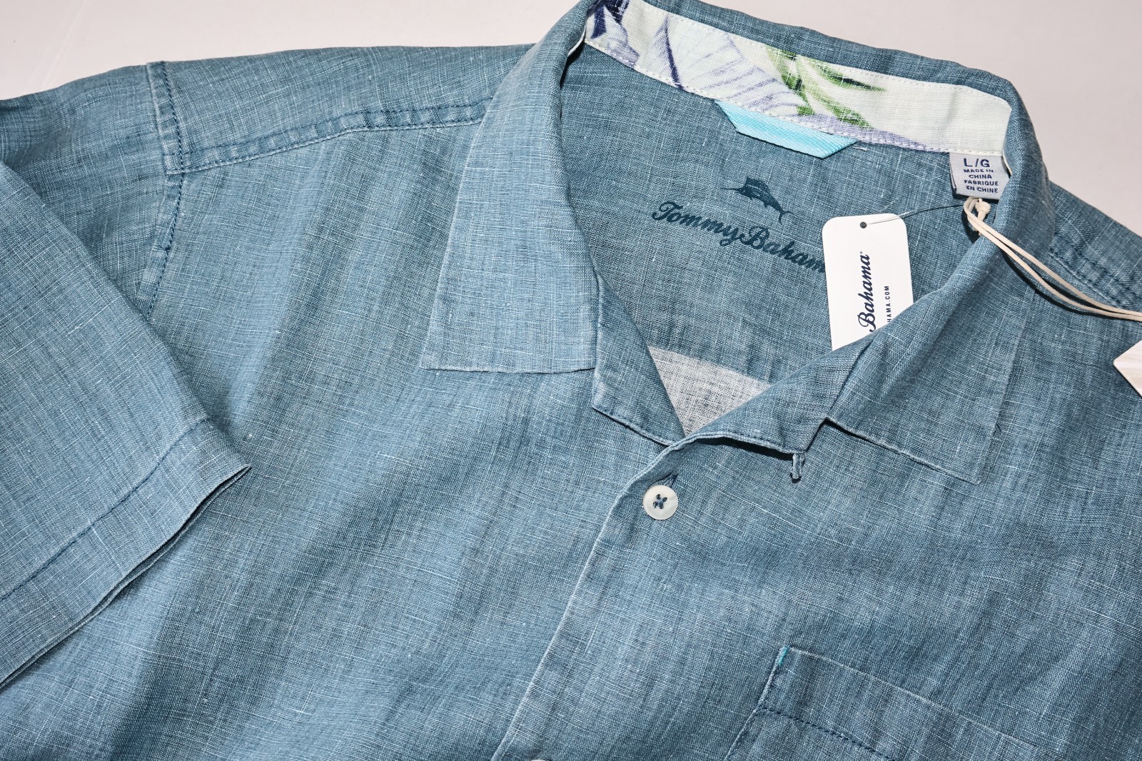 Tommy Bahama Camp Shirt Sea Glass Belle Blue Solid ST324636 SS New