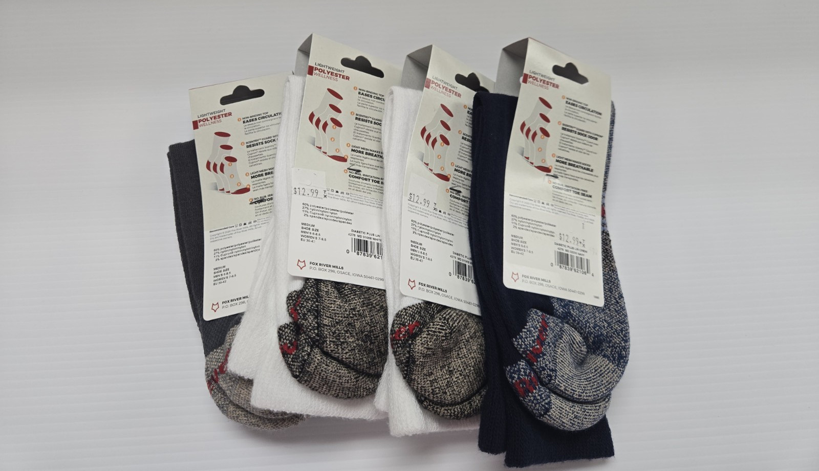 Fox River Ligthweight Wellness Everyday Socks Medium Crew 4 Pair NWT