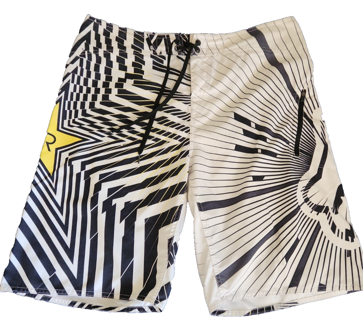 Fox Racing Rockstar Energy Board Shorts Mens Size 38 Black White Swim Trunks