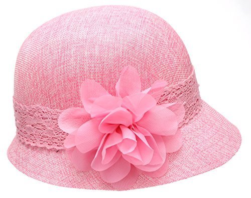1920’s Inspired Women’s Gatsby Linen Cloche Hat With Lace Band and Flower