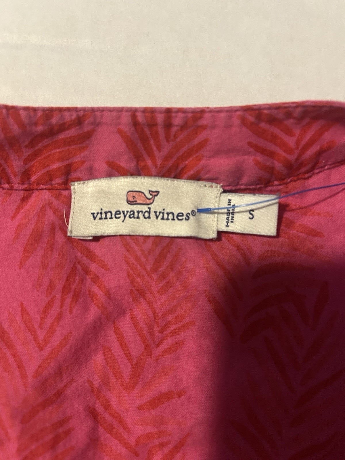 Vineyard Vines Raspberry Pink Rose Tiered Tassel Top Palm Leaf Print S Peplum