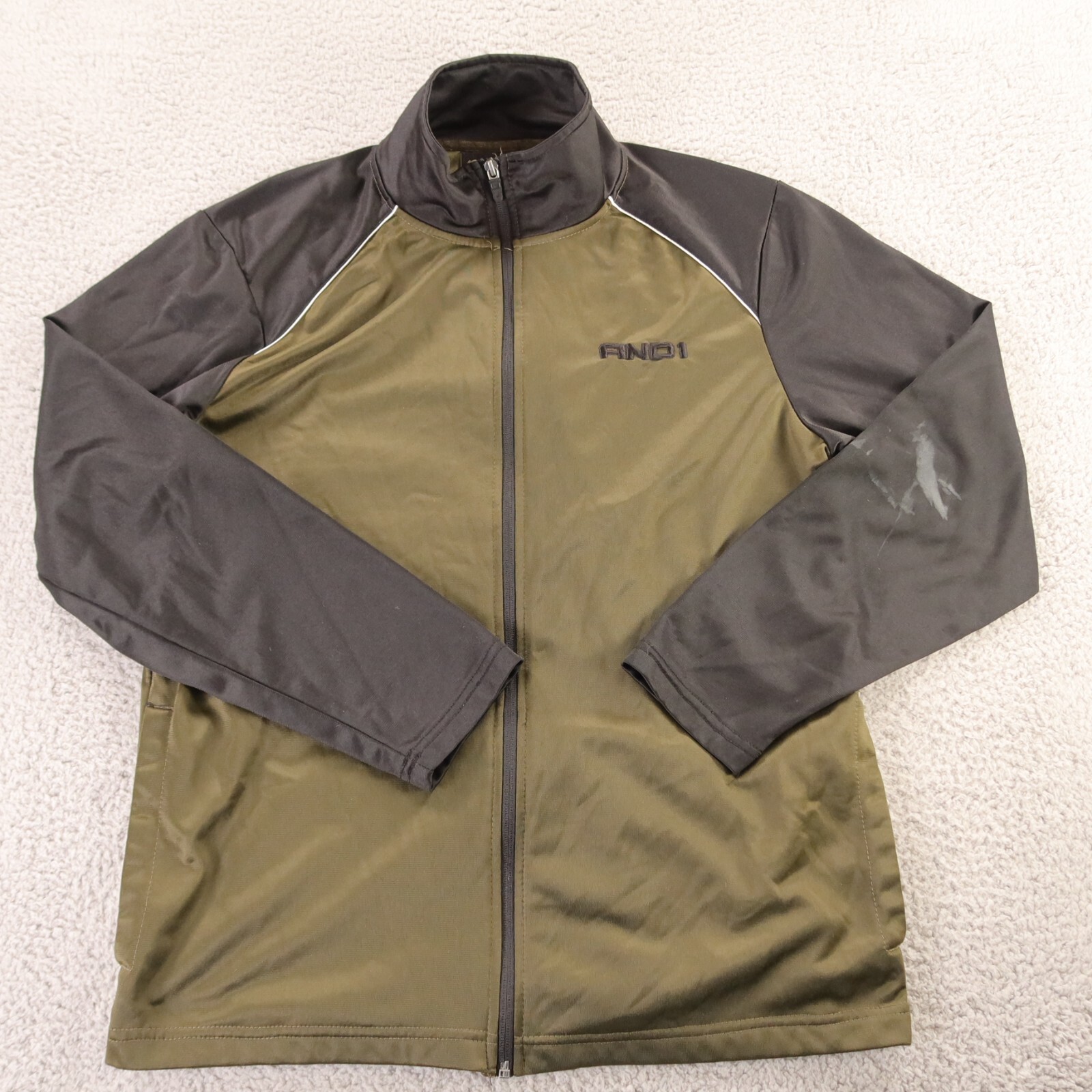 AND1 Jacket Mens M Green Gray Polyester Full Zip Mock Neck Track Jacket