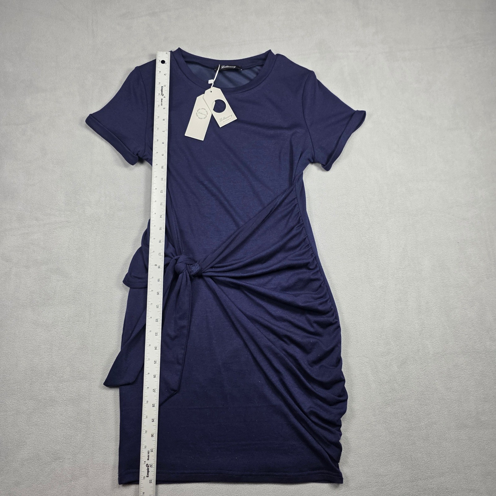 Lillusory Dress Women Small Navy Blue Tie Front Ruched Solid Wash