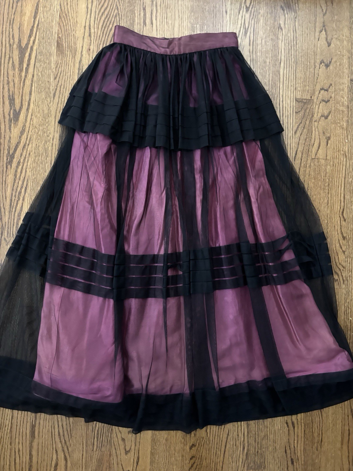 Vintage Chetta B Evenings Tule Layered Black Pink Raspberry Maxi Skirt 10
