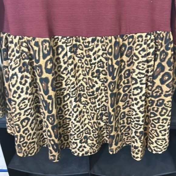 Grace+Emma Maroon & Leopard knitted L Slv, hi-low L