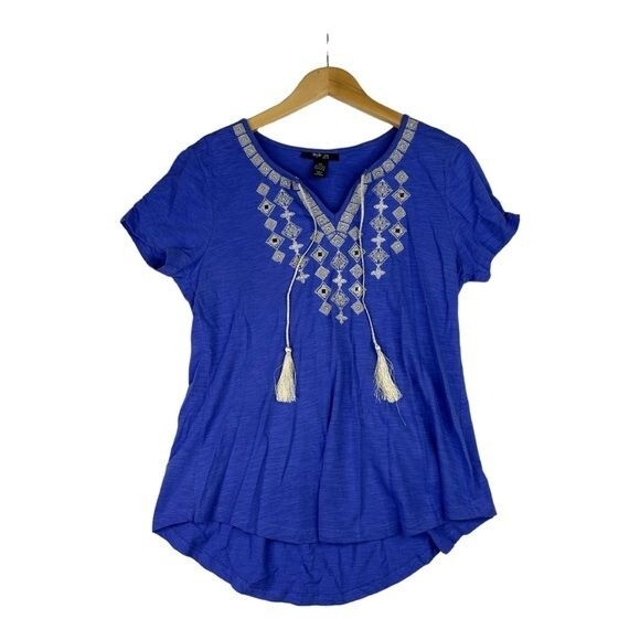 Style & Co Women’s Purple Cap Sleeve Keyhole Tee