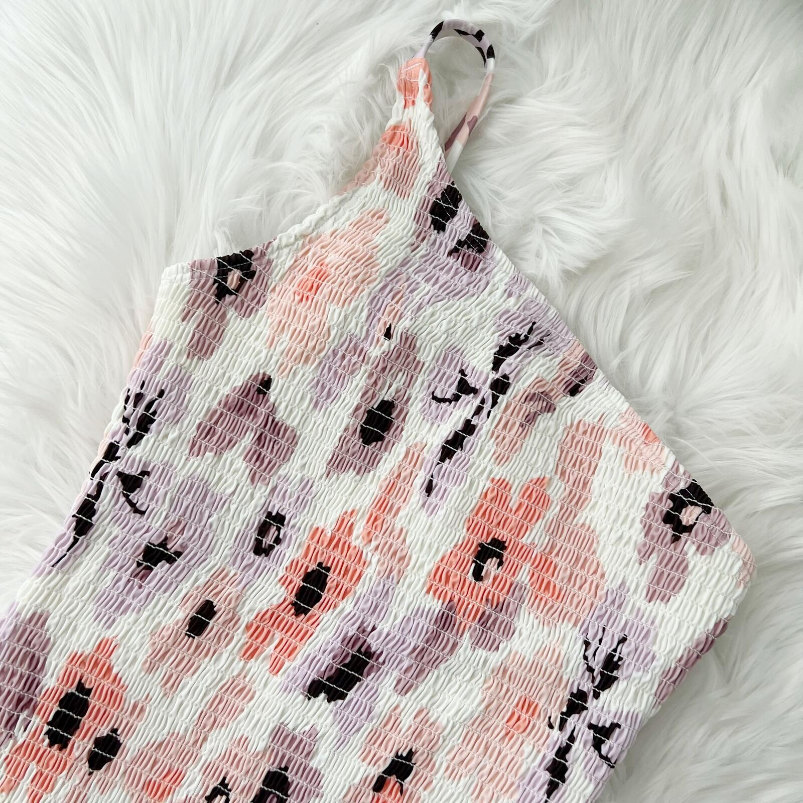 Peony Australia One Shoulder Smocked Floral One Piece Swimsuit Size 10 Pink