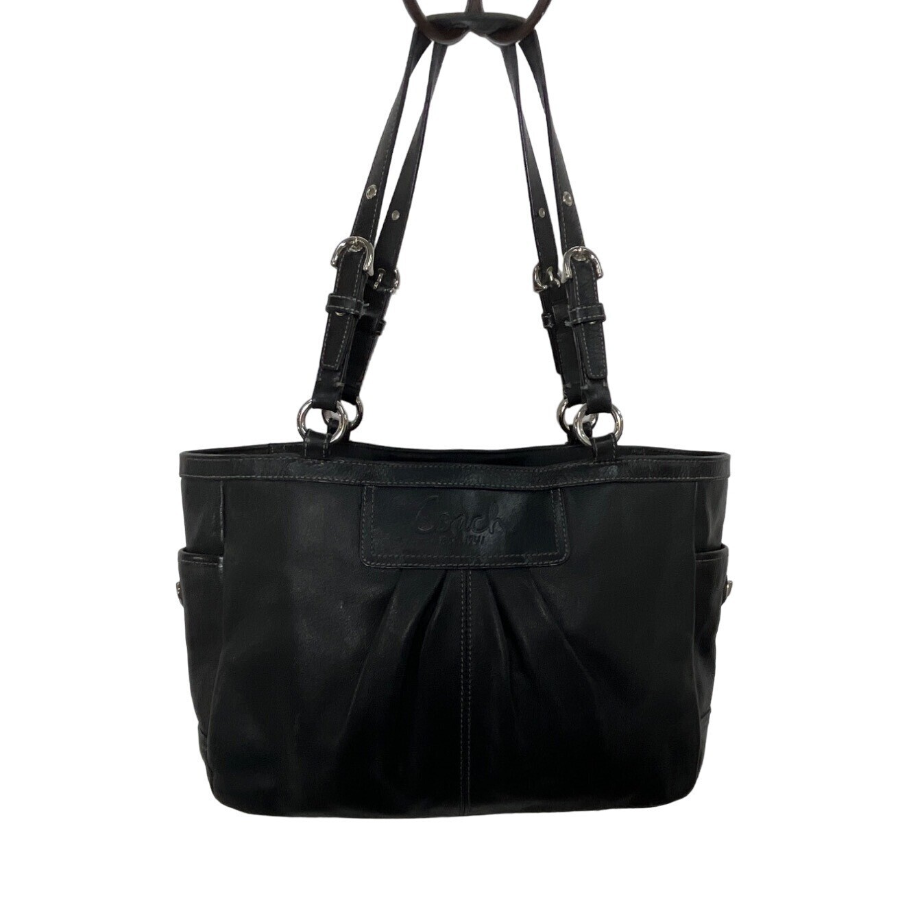 Coach East West Gallery pleated Leather Silver Tone Detail Shoulder Bag Sz M